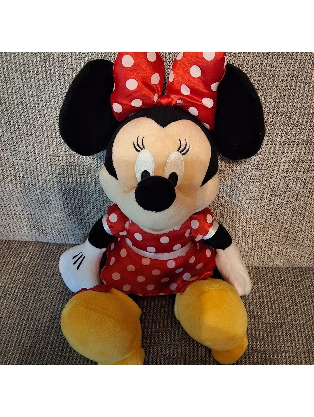 Vintage Minnie Mouse Plush Doll with Red Polka Dot Dress and Bow